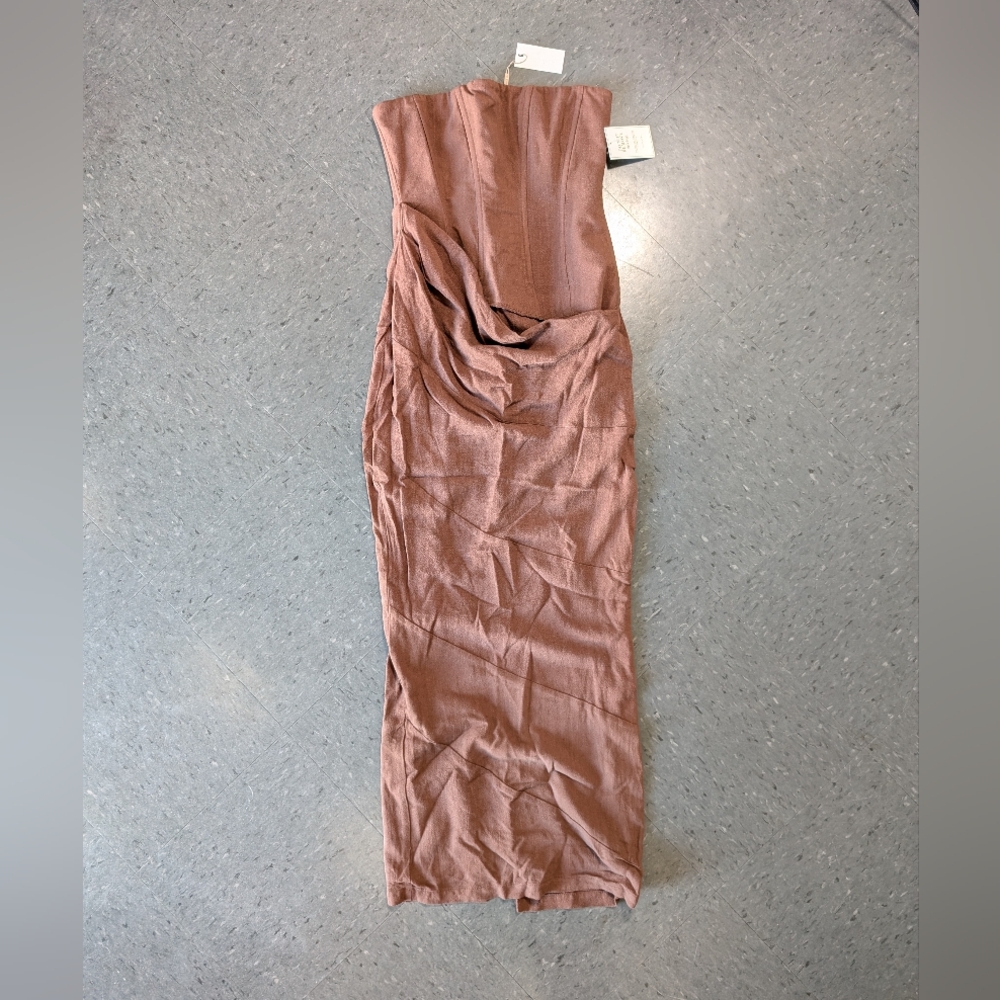 JLUXLABEL Brown Strapless Maxi Dress Textured Fabric NWT Size Small